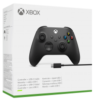 Беспроводной геймпад Xbox Carbon Black [Черный] + кабель USB-C (QAT-00008)